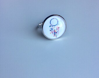Adjustable ring silver dream catcher cabochon