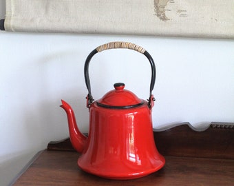 Orange Enamel Vintage Tea Kettle Made in Japan