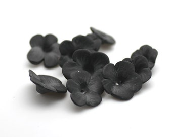Black Flower Beads, Polymer Clay Flowers, Black Slice Beads 10 Pieces