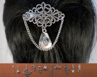 Zombie Apocalypse 40 mm filigree barrette with the charm of your choice.