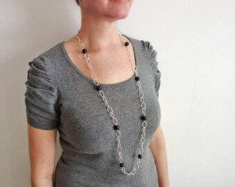 Long chain necklace black glass beads large chain necklace minimalist long necklace for women