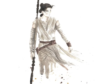 Rey Star Wars Force Awakens Watercolor 8x10 Art Print