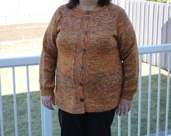 Ready to ship/ Handmade Knit from Russet Pumpkin Burnt Orange Grey Autumn Super wash Merino Wool The Perfect Fit Cardigan/ fit Size L to 3XL