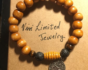 Tree of Life Black Lava/wood Bracelet