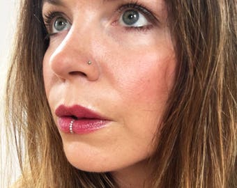 Silver Beaded Faux Lip Ring, Sterling Silver Lip Cuff, Lip Hoop, Fake Lip Ring