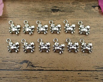 30 Crab Charms,Antique Silver Tone Double Sided-RS562