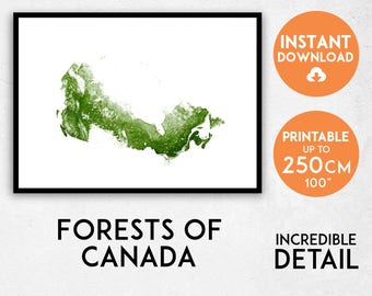Canada map print, Printable Canada map art, Forests of Canada print, Canada map, Canada art, Canada poster, Canada wall art, Canada gift