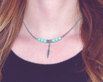 Turquoise feather necklace