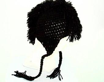 Black Mohawk Ear Flap Hat Handmade Accessory Gift