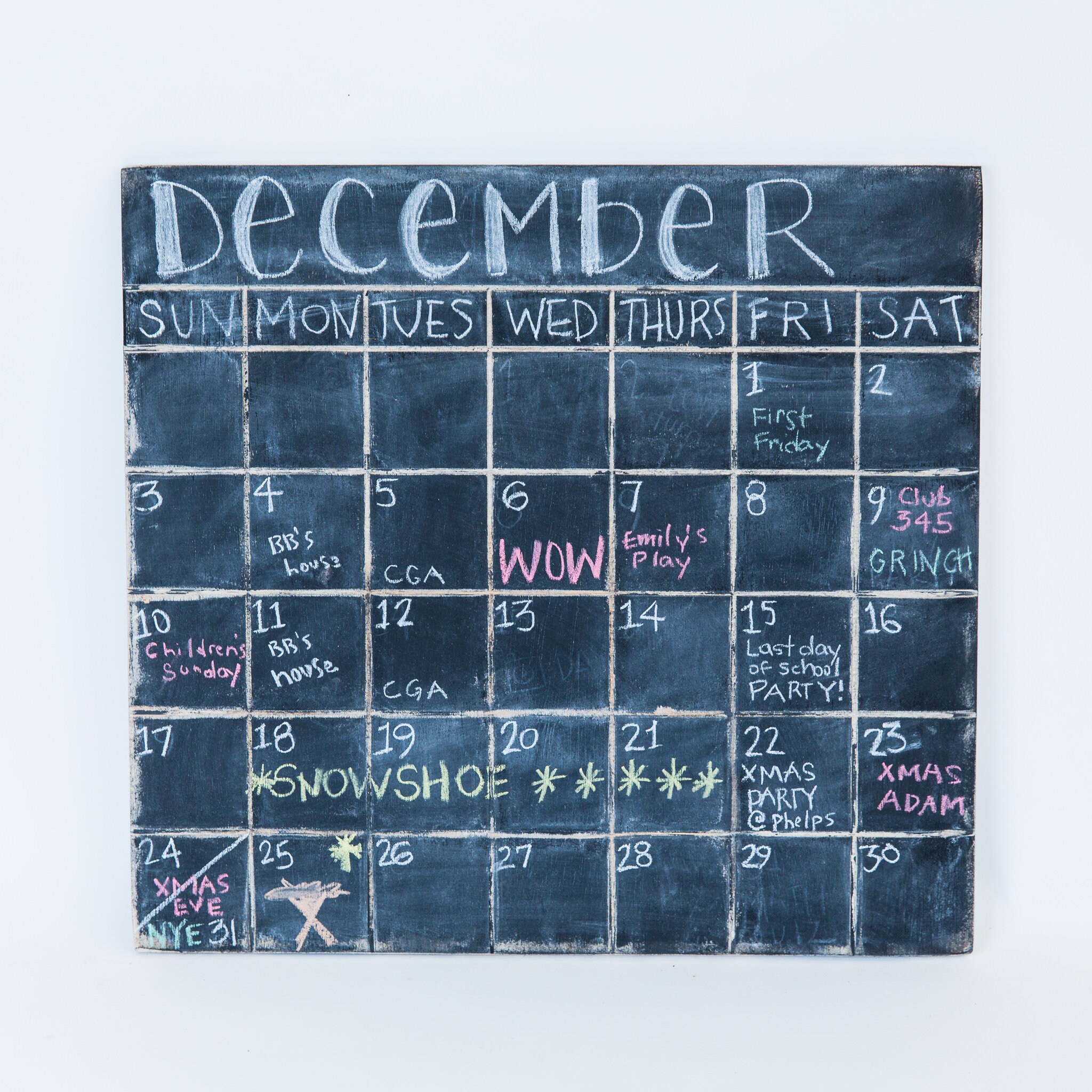 Chalkboard Calendar Wooden Distressed 21 Wide