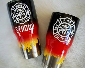 Handpainted 20oz or 30oz Tumbler // Father's Day Gift // Fire Fighter Cup // Personalized Tumbler // Fire Dept Cup // First Responder Cup