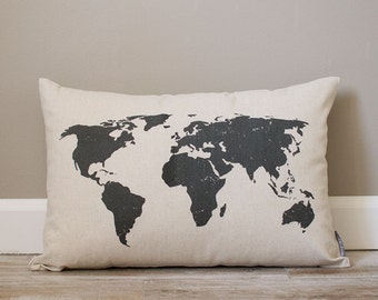 World Map Pillow | Rustic Pillow | Personalized Gift | Monogrammed Gift | Rustic Home Decor | Home Decor | Housewarming Gift