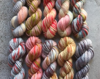 Hand Dyed Sock Yarn Mini Skein Set #164 -- 10 Mini Skeins/25 Yards Each