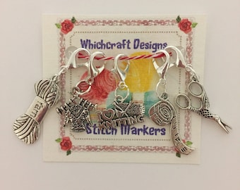 5 Silver Plated Knitting Charm Stitch Markers