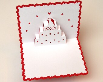 Pop-Up Wedding Card - Wedding Cake Red Color