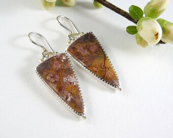 Starburst Jasper Earrings, Cherry Blossoms, Sterling Silver, 14kt Gold, Springtime