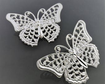 2 Butterfly brooch 4.1 cm metal color silver
