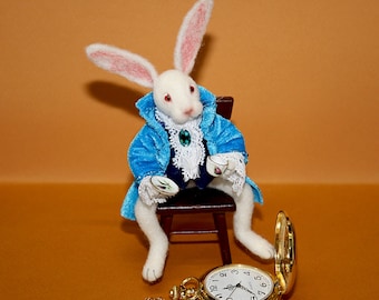 Needle Felted Rabbit Alice's Adventures in Wonderland handmade gift