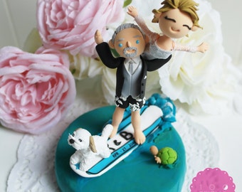 Custom Cake Topper- Surfing couple
