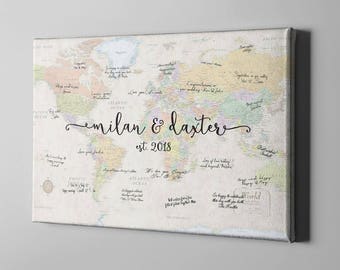 SALE 50% Off Canvas Guest Book, World Map Signature Guest Book, Travel Themed Destination Wedding, Unique Gift for Wedding Couples - CGB94