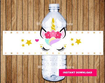 Unicorn Water Bottle Labels, Printable Unicorn water labels, Unicorn party water labels Instant download