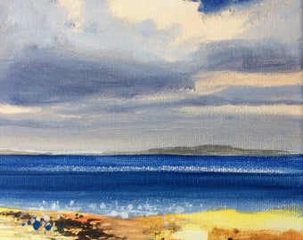 Blue Ocean - Original Landscape Painting of Sky Clouds Sea 8x8 Water Skyscape