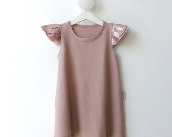 Blush Pink Dress For Girls, Pink Sequin Dress, Birthday Dress, Girl Modern Dress, Spring Short Sleeve Dress, Size 2T to 10T - By PetitWild