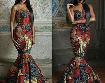 African Print Halter Neck Dress Plunging Neckline Midi