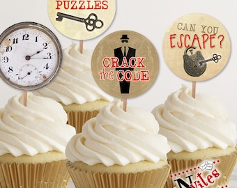 Escape Room Cupcake Toppers, Escape Room Tags, Escape Room Party, Escape Room Party Decor, Spy Party Cupcake, Spy Favor Tags | PRINTABLE
