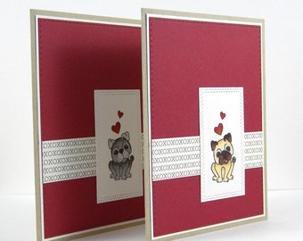 Pug Valentine, Pug Anniversary Card, Pug Thank You Card, Pug Love, Pug Just Because Card, Handmade Pug Card