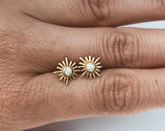 Sun Earrings Boho Stud Earrings Gold Sun Stud Earrings Minimalism Earrings Feminist Earrings 18K Gold Plated Sterling Silver Tiny Stud