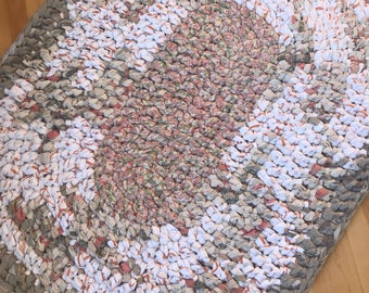 rag rug, oval rug, crochet rug, beige and cream rug, nursery rug, rustic rug, farmhouse rug, country rug, rustic rug, cotton rug, recyled,