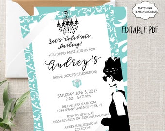 Breakfast at Tiffany's Invitation Printable Editable Bridal Shower Baby Shower Engagement Birthday Party Bachelorette Audrey Hepburn PCBTPS
