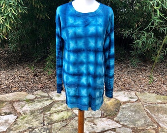 Lightweight shibori sweater, women's size Large tie dyed sweater tunic