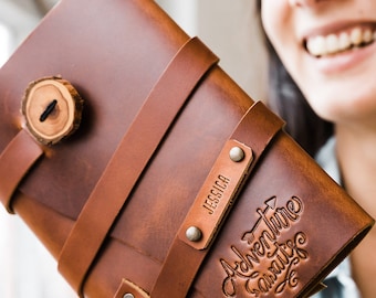 50% OFF Spring Sale...Adventure AWAITS Leather Journal...Fire Branded Refillable Leather Journal....Sale TODAY...Handmade in Portland