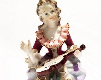 Bone China Lace Figurine Victorian Lady With Guitar