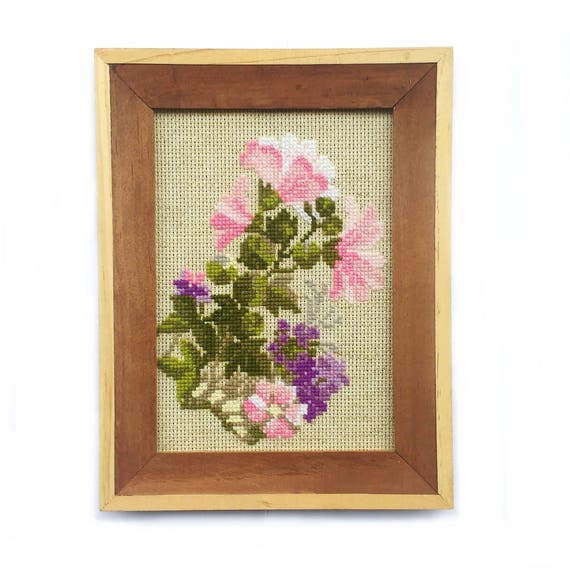 Flowers Cross Stitch Finished Wall Art Gift for Mom 5x7