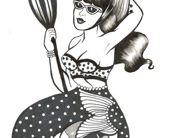 Original art Ink drawing - Weekend Mermaid