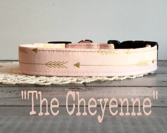 Girl DOG COLLAR, Dog Collars, The Cheyenne, Dog Collar, Dog Collars for Girls, Pink, Gold, Arrows