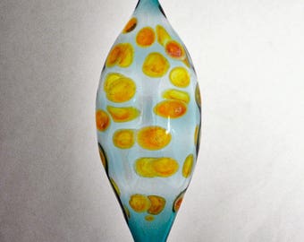 Hand Blown Ornament, Teal & Gold Ornament, Holiday Decoration, Ornament Exchange Gift, Marquis Ornament, Glass Ornament