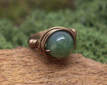 Agate Moss Bronze ring to your size Wire Wrapping