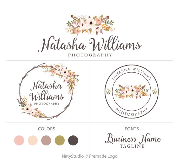 Wreath floral logo flower logo design branding package