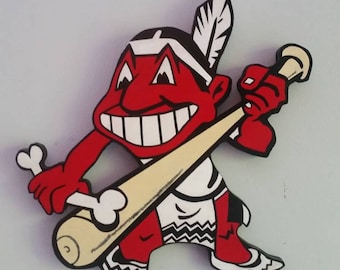 Cleveland Indians retro chief wahoo handmade wood sign