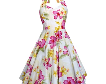 Beach Dress Tiki Dress Holiday Dress Tropical Dress Hibiscus Floral Dress Hawaiian Dress Summer Dress Pin Up Dress Plus Size Dress Swing