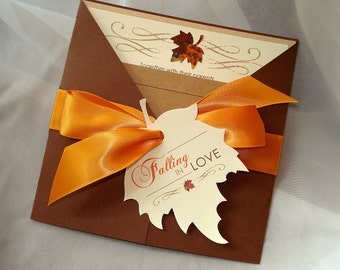 Falling in Love Invite, Fall Wedding Invitation, Autumn Wedding Invitation, Leaf Invitation, Rustic Wedding Invite, Wedding Invitation Set