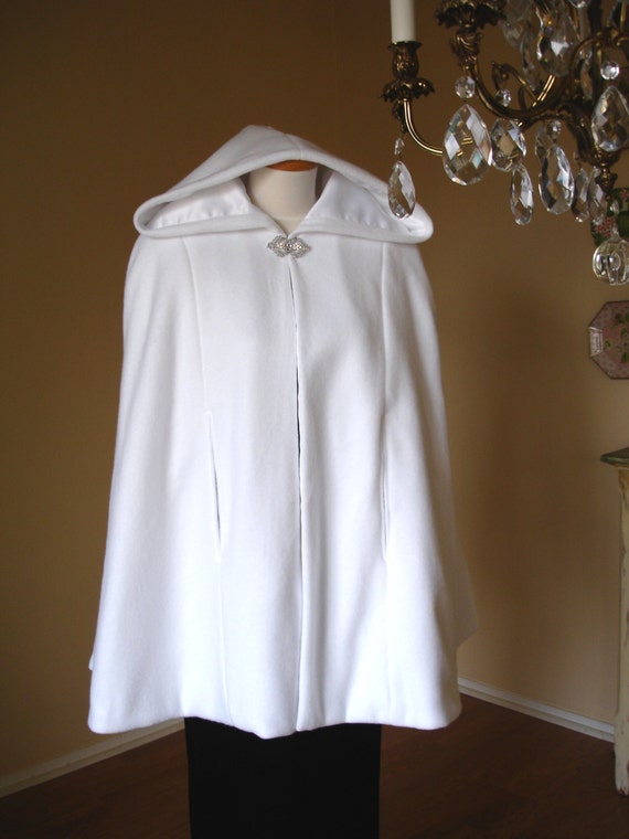 White Hooded Bridal Cape Wedding Cape Short Cloak with Arm