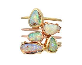 Opal Ring, Australian Opal Ring, Boulder Opal Ring, Opal Stacking Ring, Gold Opal Ring, October Birthstone, Mothers Ring, Opal, Ring, NIXIN