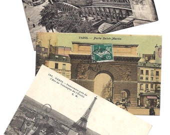 3 PARIS Vintage POSTCARD set - Handwritten post cards from Paris, France - From 1900s to 1930s