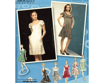 Empire Dress Pattern Simplicity 2965 Sleeveless Dress or Short Sleeves Project Runway Womens Sewing Pattern Size 4 to 12 UNCUT