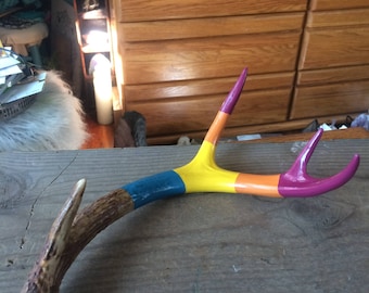 Hand painted deer antler, fun fall colors